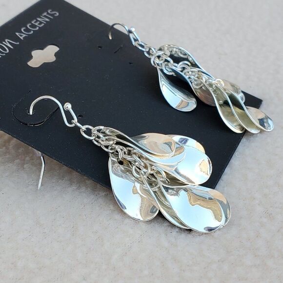 Fashion Accents long cluster petal teardrop silver tone earrings - Picture 4 of 10